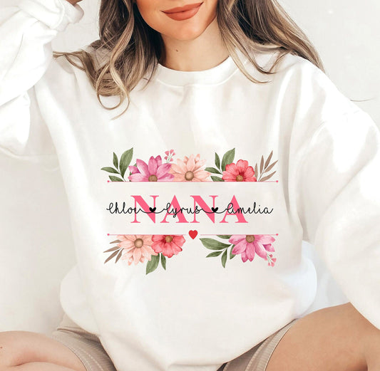 Personalized Garden Nana Shirt With Kids Names, Custom Flower Momma Sweatshirt, Garden Floral Mom Shirt, Gift For Mother Day, Nana MiMi Tees