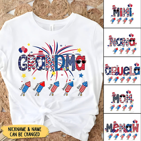 Personalized Grandma Shirt, Custom 4th of july Mimi Sweatshirt with grandchild names, 4th of july Grandma Shirt Patriotic Version T shirt