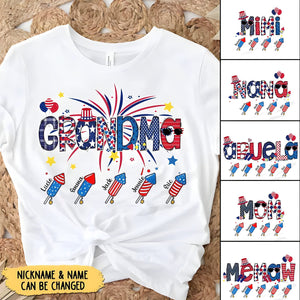 Personalized Grandma Shirt, Custom 4th of july Mimi Sweatshirt with grandchild names, 4th of july Grandma Shirt Patriotic Version T shirt