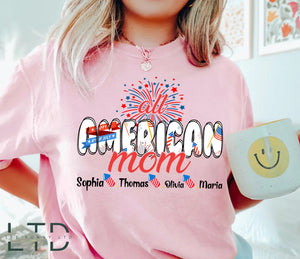Personalized Grandma Shirt, Patriotic Doodle 4th of July Shirt for Grandma Mom, Gift for Women, American Grandma Shirt, 4th of July Shirt for Women Plus Size, Custom Nickname and Grandkids Name Shirt