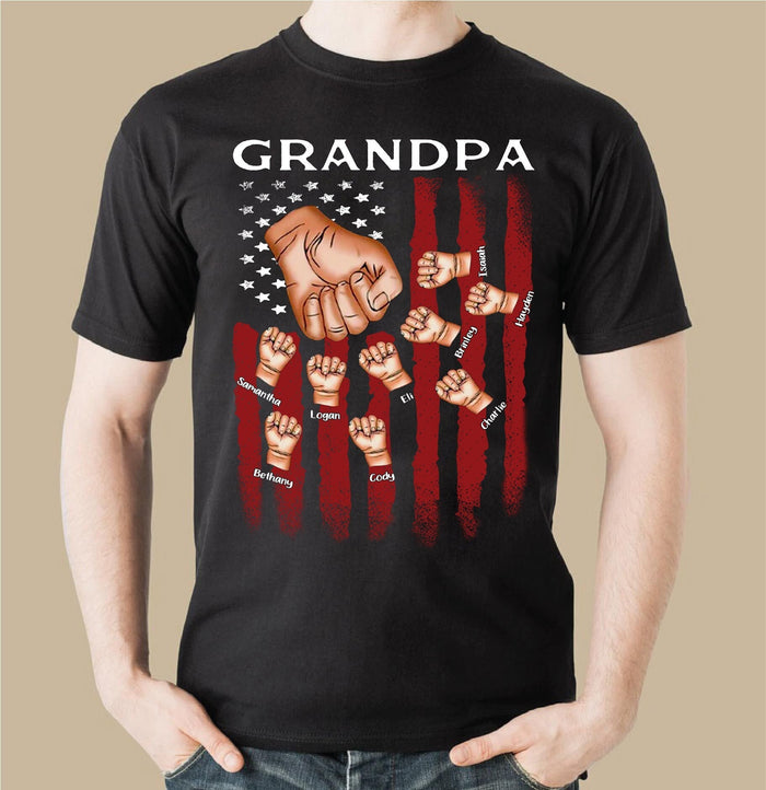 Personalized Grandpa Raised Fist Bump T-Shirt, Father's Day Gift, Custom Kids Names Gift For Grandpa, Best Grandpa Father's Day Ever tee