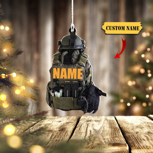 Personalized Military Backpack Ornament - Custom Name Acrylic Ornament, Army Equipment Ornament