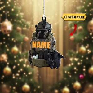 Personalized Military Backpack Ornament - Custom Name Acrylic Ornament, Army Equipment Ornament