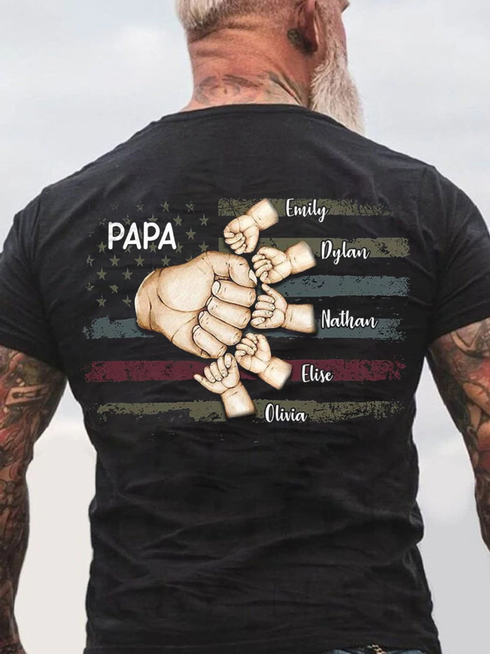 Personalized Papa T shirt, Custom name Grandpa Shirt Fist Bump Grandchild names, Fathers Day Shirt for Grandpa, Custom Poppy Pop Pop tee