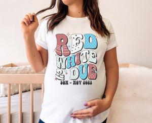 Personalized Red White And Due 4th Of July Pregnancy Announcement T-shirts, Matching Fourth Of July Gender Reveal Tees, Custom Maternity Top