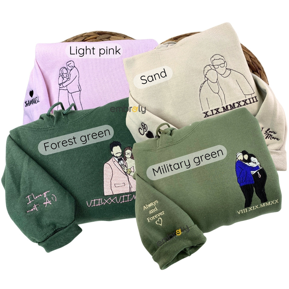 Personalized Christmas Gift For Family with Embroidered Family Portrait Photo Sweatshirt or Hoodie