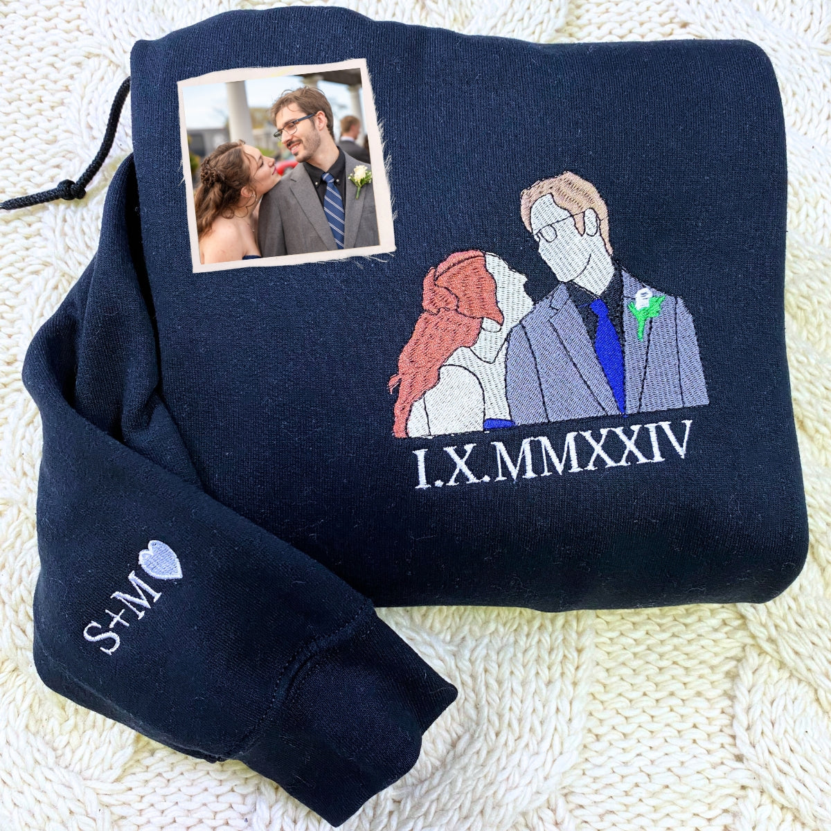 Personalized Christmas Gift For Family with Embroidered Family Portrait Photo Sweatshirt or Hoodie