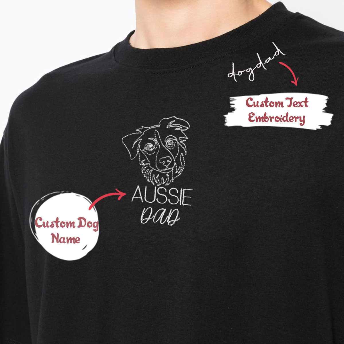 Personalized Australian Shepherd Dog Dad Shirt Embroidered Collar, Custom Shirt with Dog Name, Best Gifts For Australian Shepherd Owners