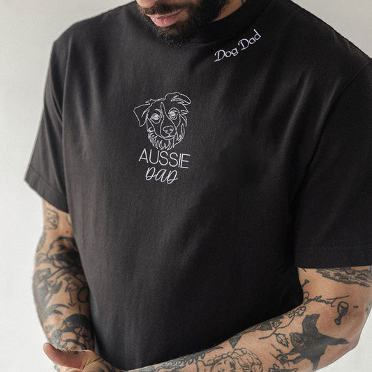 Personalized Australian Shepherd Dog Dad Shirt Embroidered Collar, Custom Shirt with Dog Name, Best Gifts For Australian Shepherd Owners