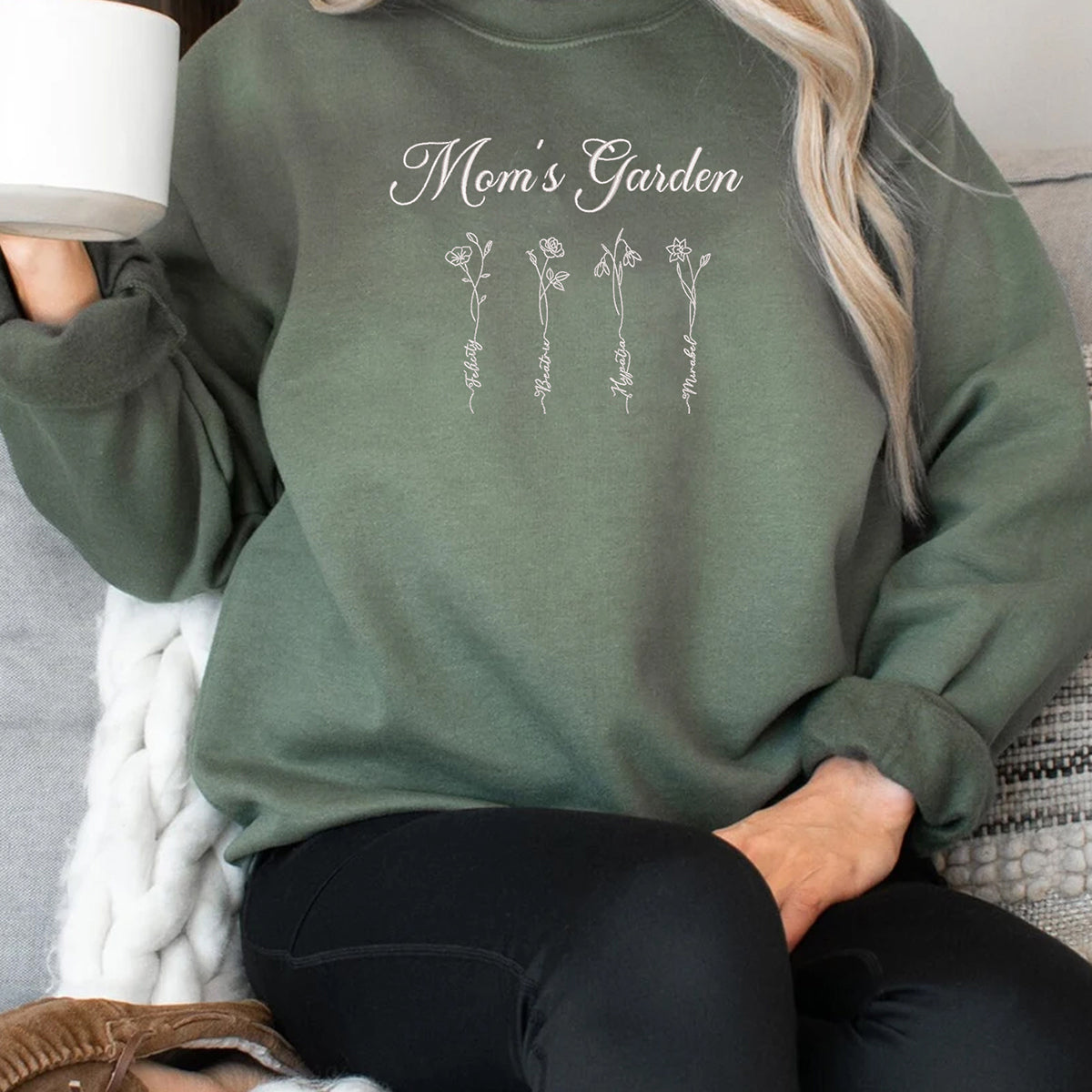 Personalized Birth Flower Mom Sweatshirt or Hoodie - Embroidered