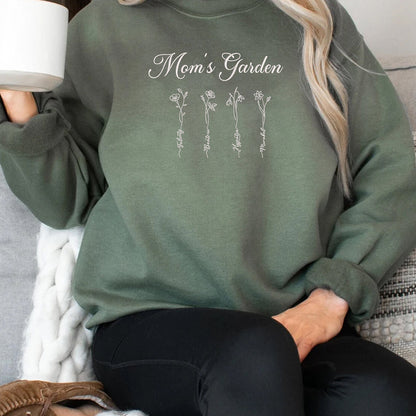 Personalized Birth Flower Mom Sweatshirt or Hoodie - Embroidered
