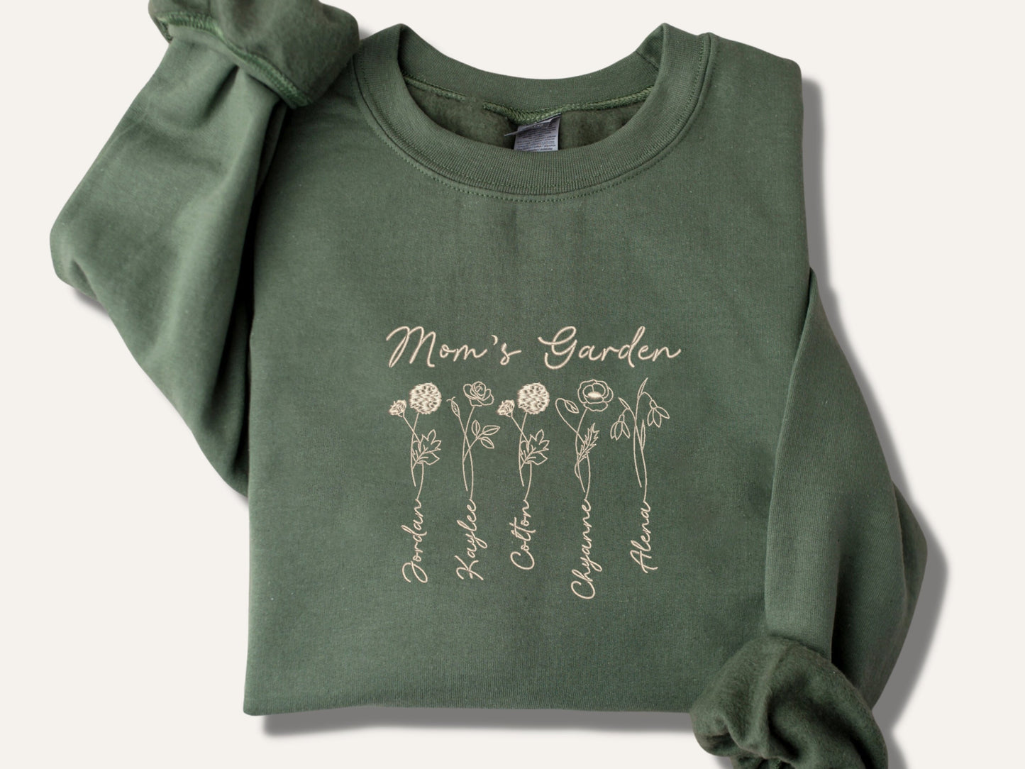 Personalized Birth Flower Mom Sweatshirt or Hoodie - Embroidered