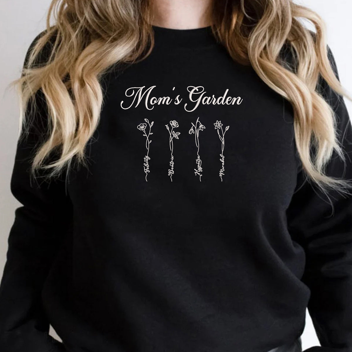 Personalized Birth Flower Mom Sweatshirt or Hoodie - Embroidered
