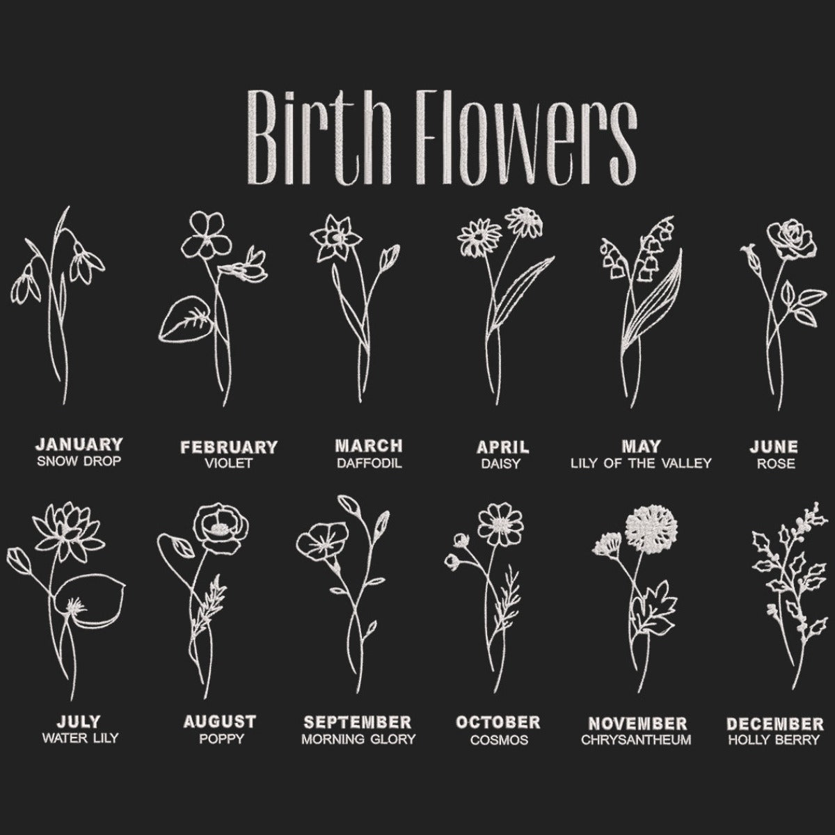 Personalized Birth Flower Mom Sweatshirt or Hoodie - Embroidered