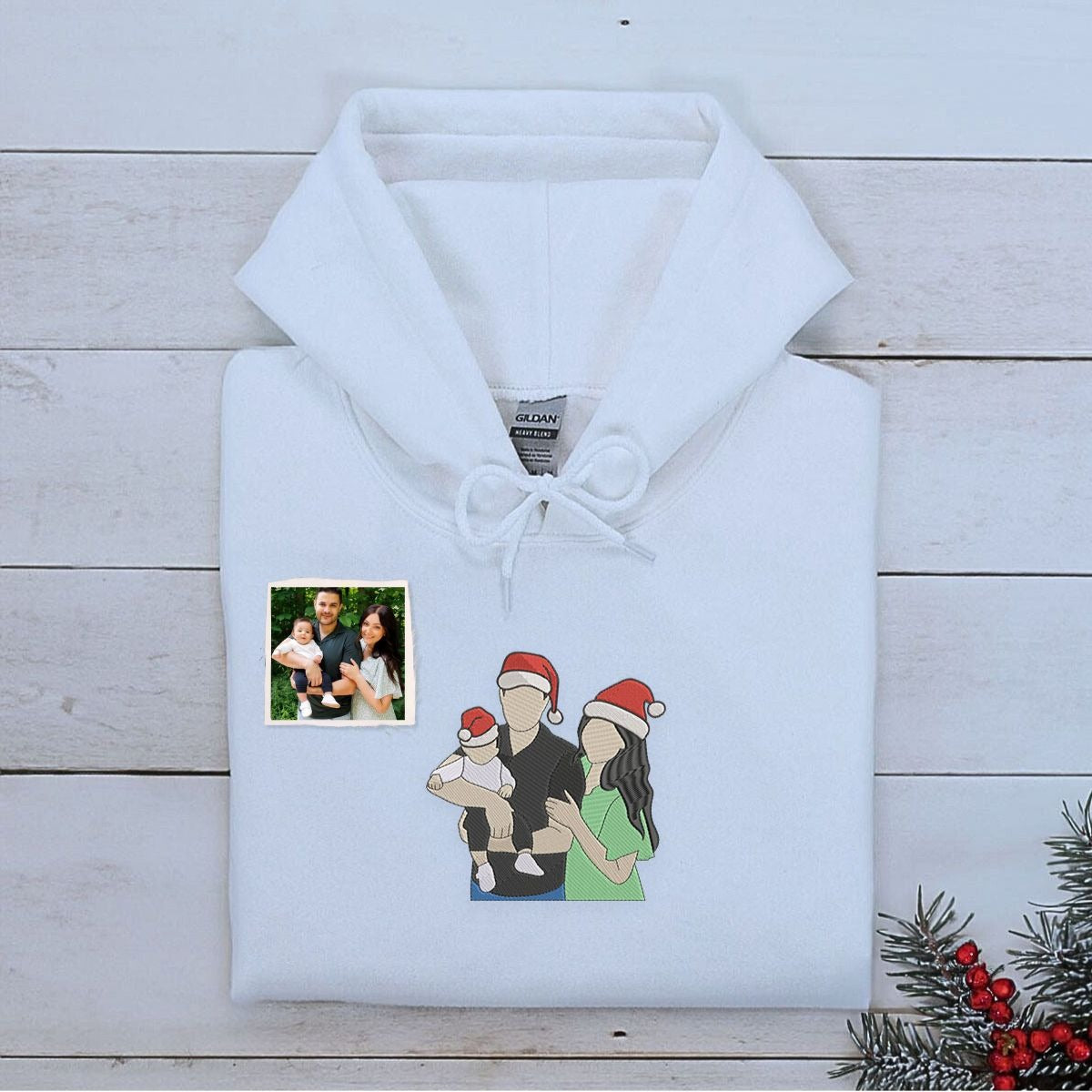 Personalized Anniversary Photo Gift for Couple with Embroidered Photo Portrait Sweatshirt or Hoodie