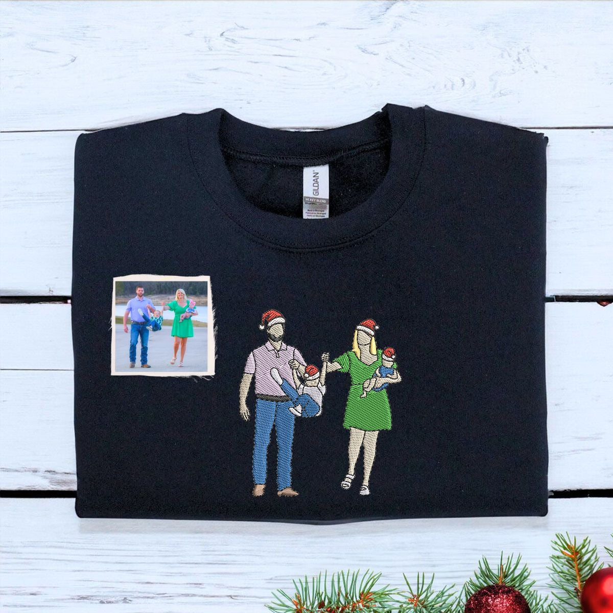 Personalized Anniversary Photo Gift for Couple with Embroidered Photo Portrait Sweatshirt or Hoodie