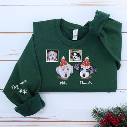 Personalized Dog Christmas Sweatshirt  Hoodie with Embroidered Photo, Unique Dog Lover Gift