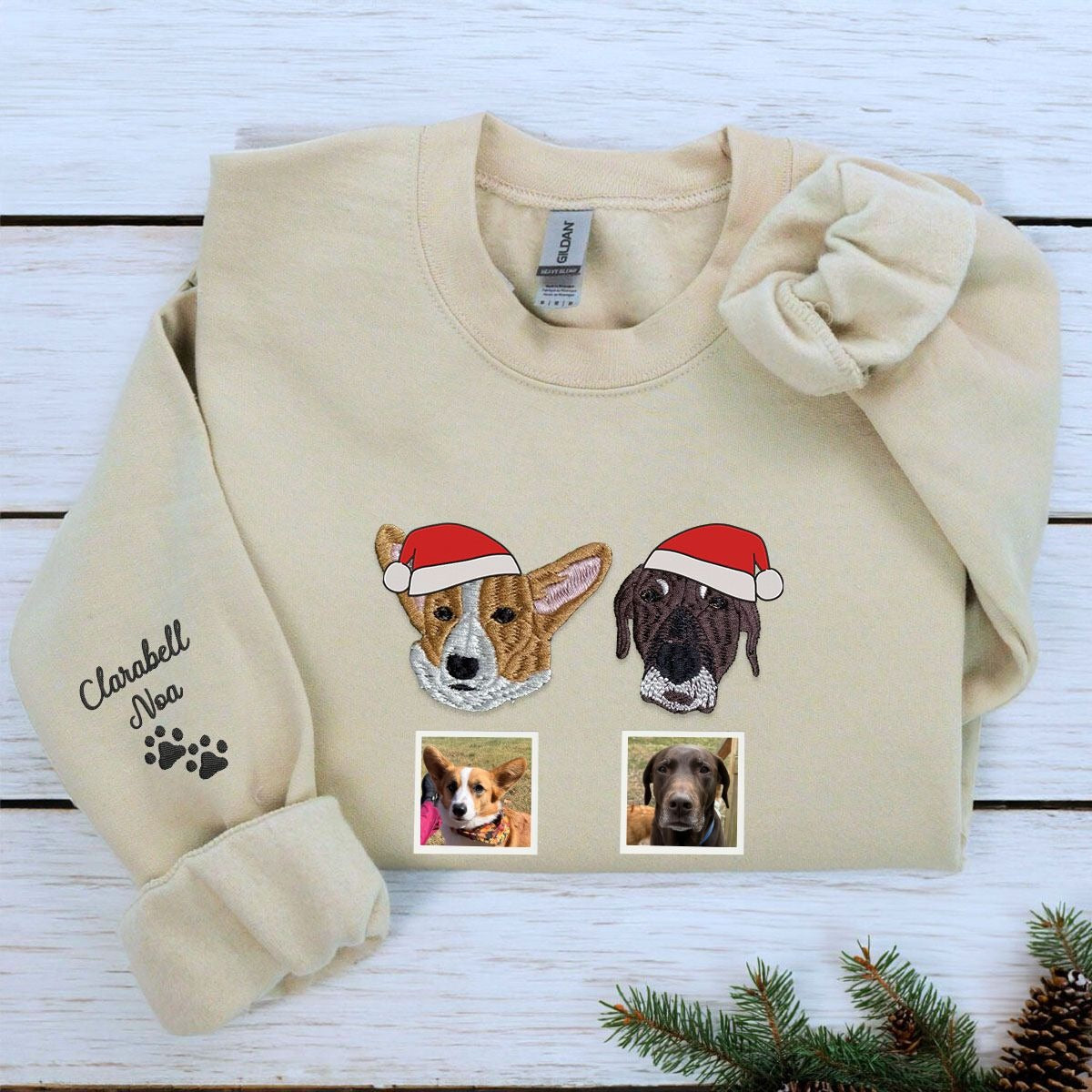 Personalized Dog Christmas Sweatshirt  Hoodie with Embroidered Photo, Unique Dog Lover Gift