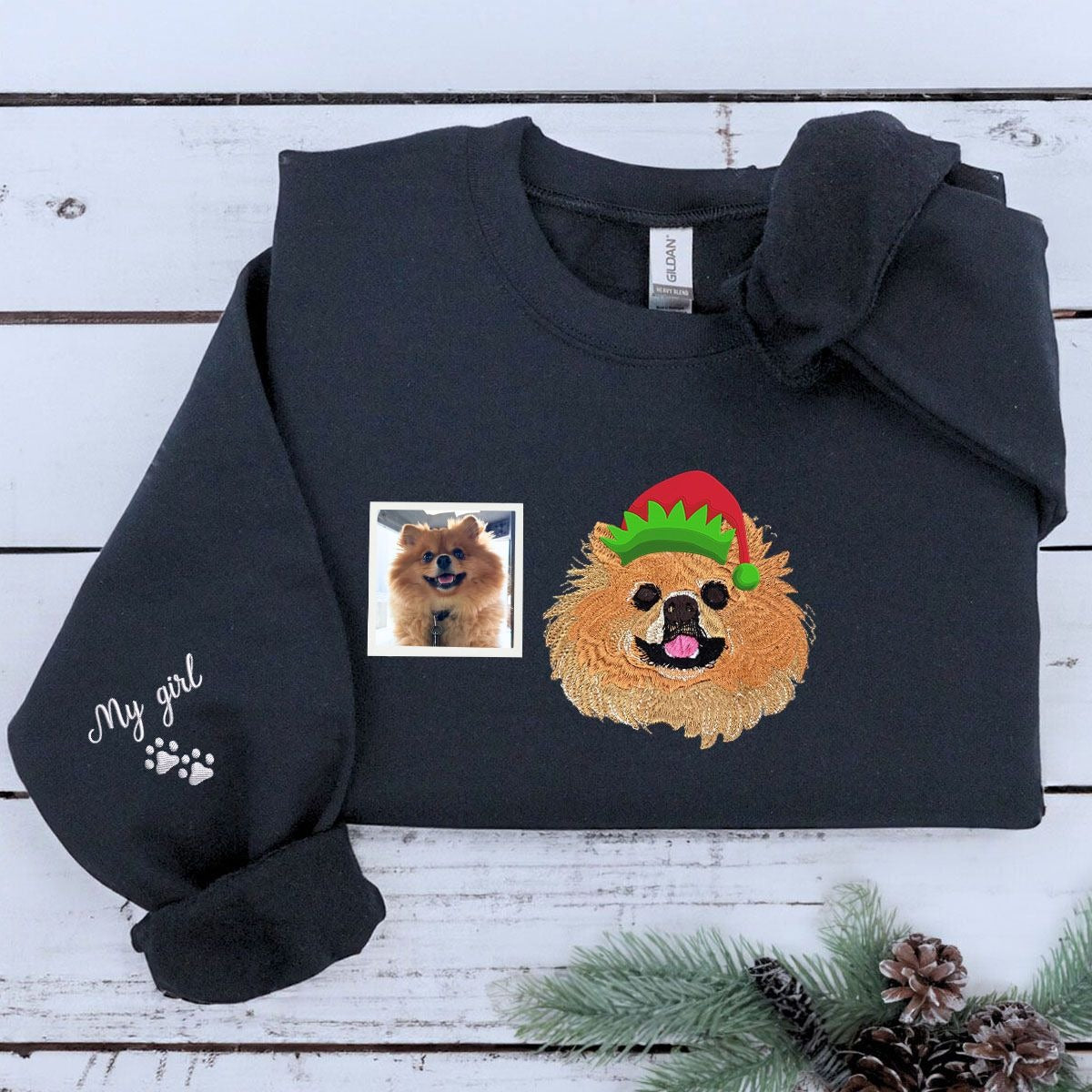 Personalized Dog Christmas Sweatshirt  Hoodie with Embroidered Photo, Unique Dog Lover Gift