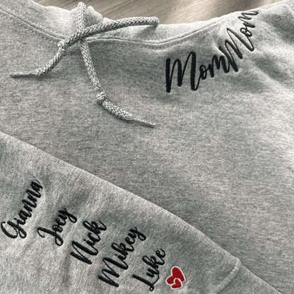 Personalized Gift for Momma with Embroidered Sweatshirt or Hoodie, Kids Names on Sleeve