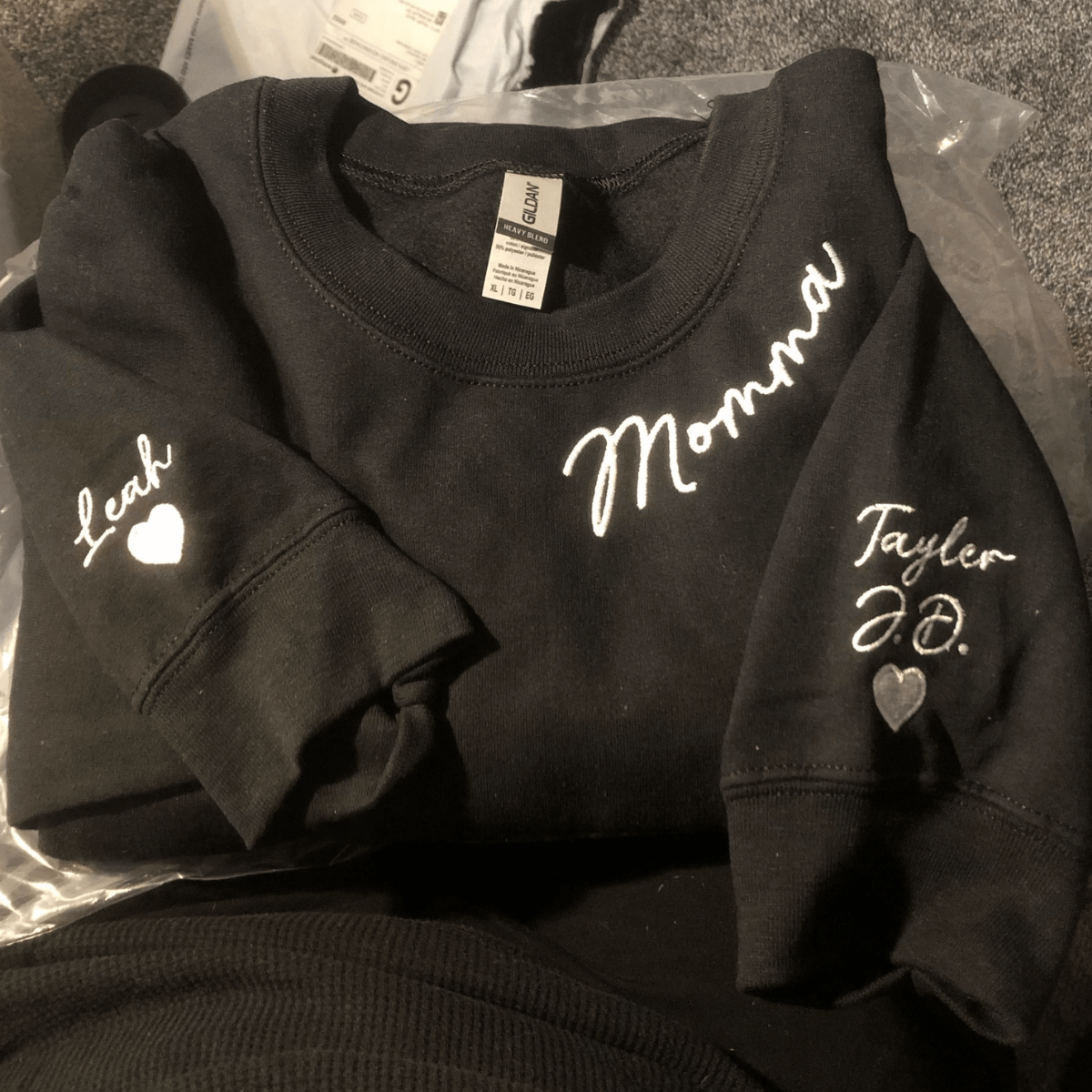 Personalized Gift for Momma with Embroidered Sweatshirt or Hoodie, Kids Names on Sleeve