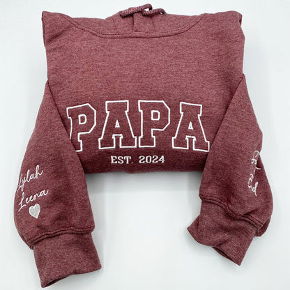 Personalized Gift for Papa with Embroidered Est Year Sweatshirt or Hoodie