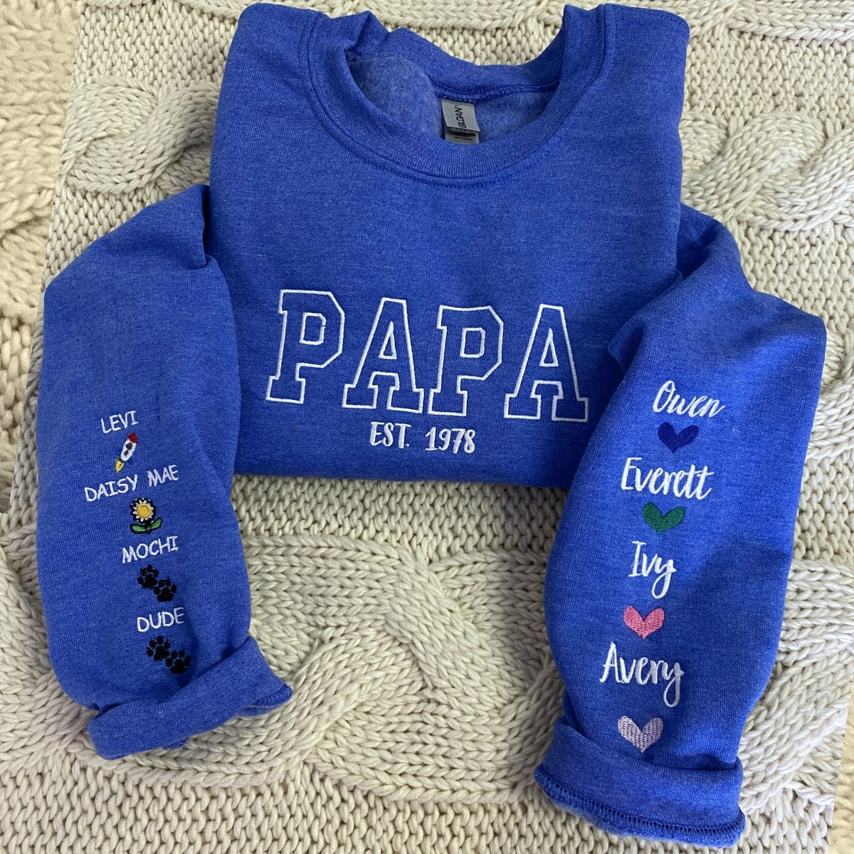 Personalized Gift for Papa with Embroidered Est Year Sweatshirt or Hoodie