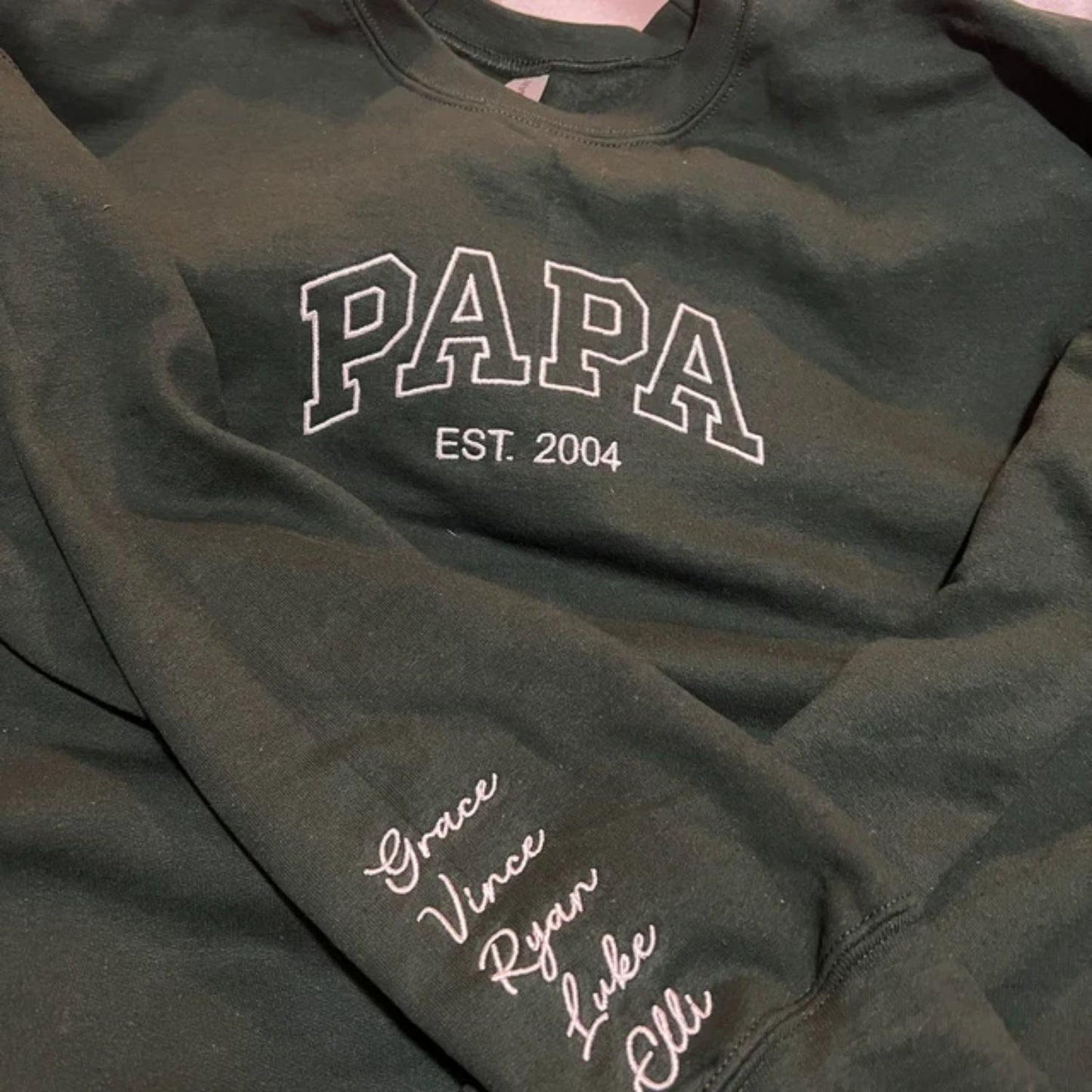 Personalized Gift for Papa with Embroidered Est Year Sweatshirt or Hoodie