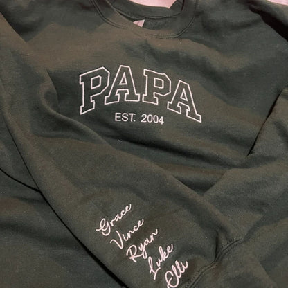Personalized Gift for Papa with Embroidered Est Year Sweatshirt or Hoodie