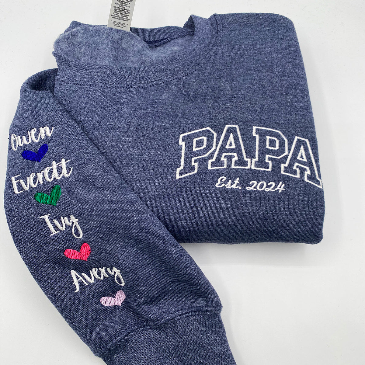 Personalized Gift for Papa with Embroidered Est Year Sweatshirt or Hoodie