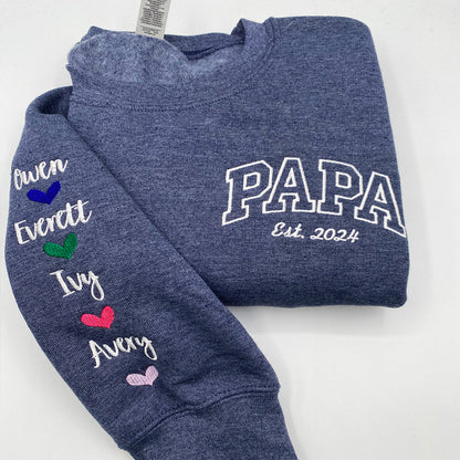 Personalized Gift for Papa with Embroidered Est Year Sweatshirt or Hoodie