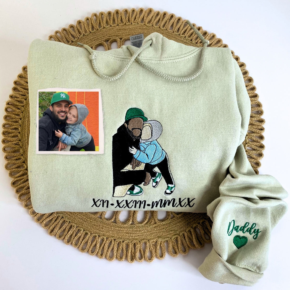 Personalized Gifts for Mom and Dad with Embroidered Photo Portrait, Kids Names on Sleeve