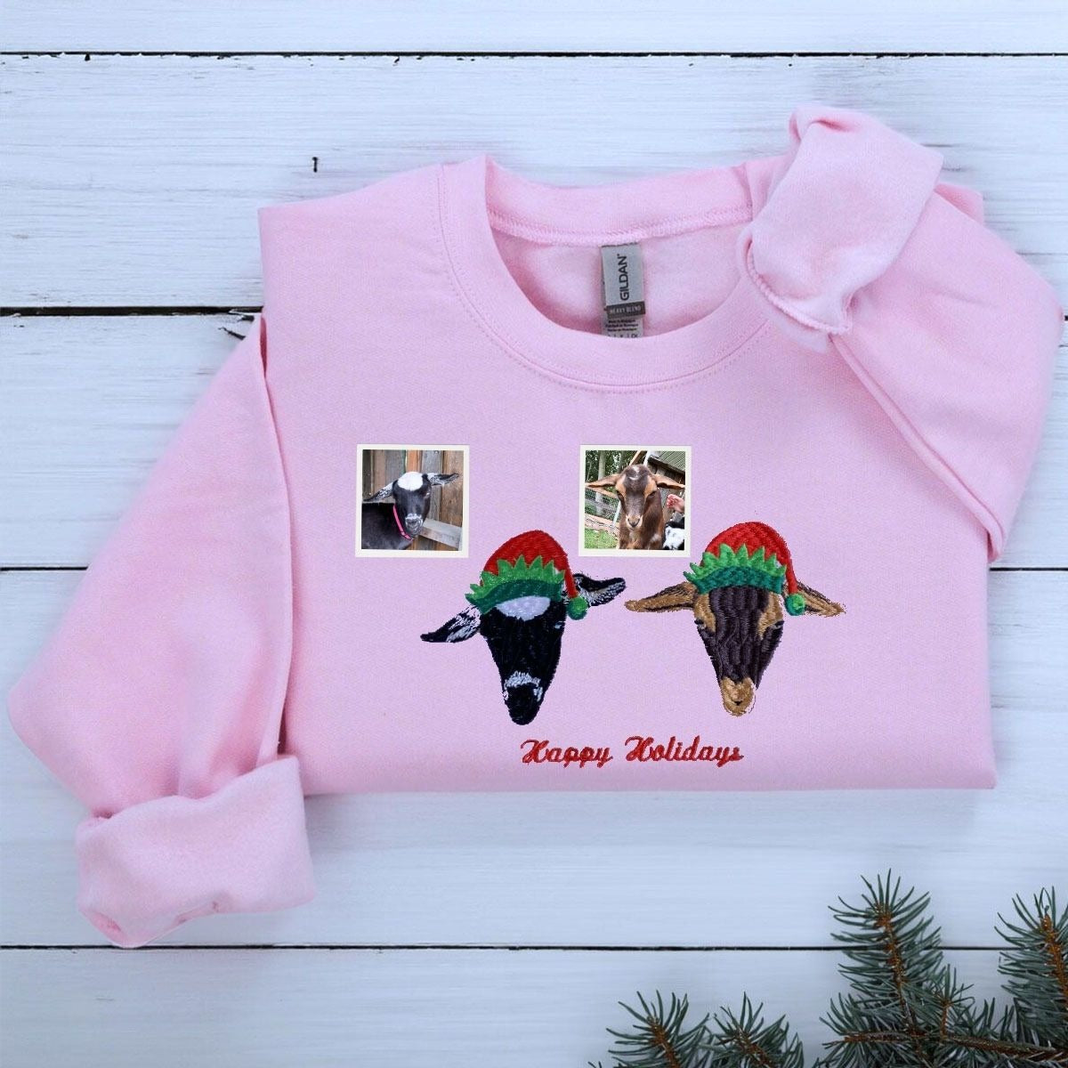 Personalized Pet Christmas Sweatshirt  Hoodie with Embroidered Photo,  Unique Pet Lover Gift