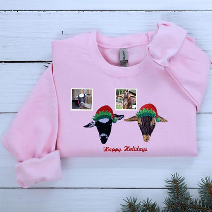 Personalized Pet Christmas Sweatshirt  Hoodie with Embroidered Photo,  Unique Pet Lover Gift