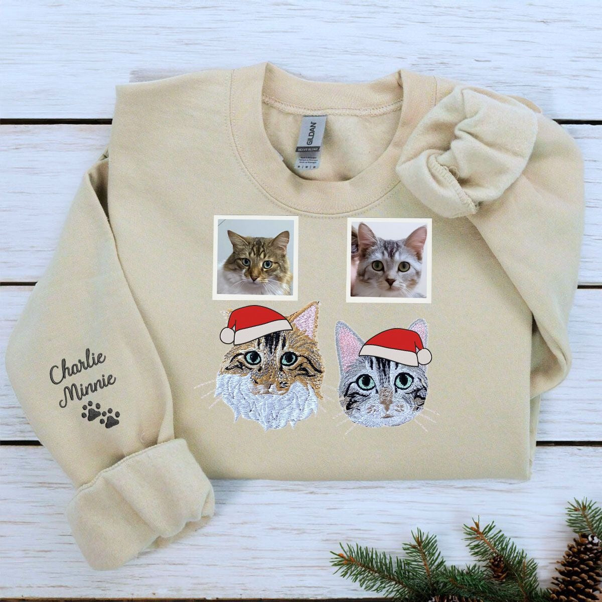 Personalized Pet Christmas Sweatshirt  Hoodie with Embroidered Photo,  Unique Pet Lover Gift