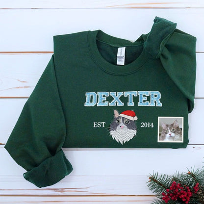 Personalized Pet Christmas Sweatshirt  Hoodie with Embroidered Photo,  Unique Pet Lover Gift