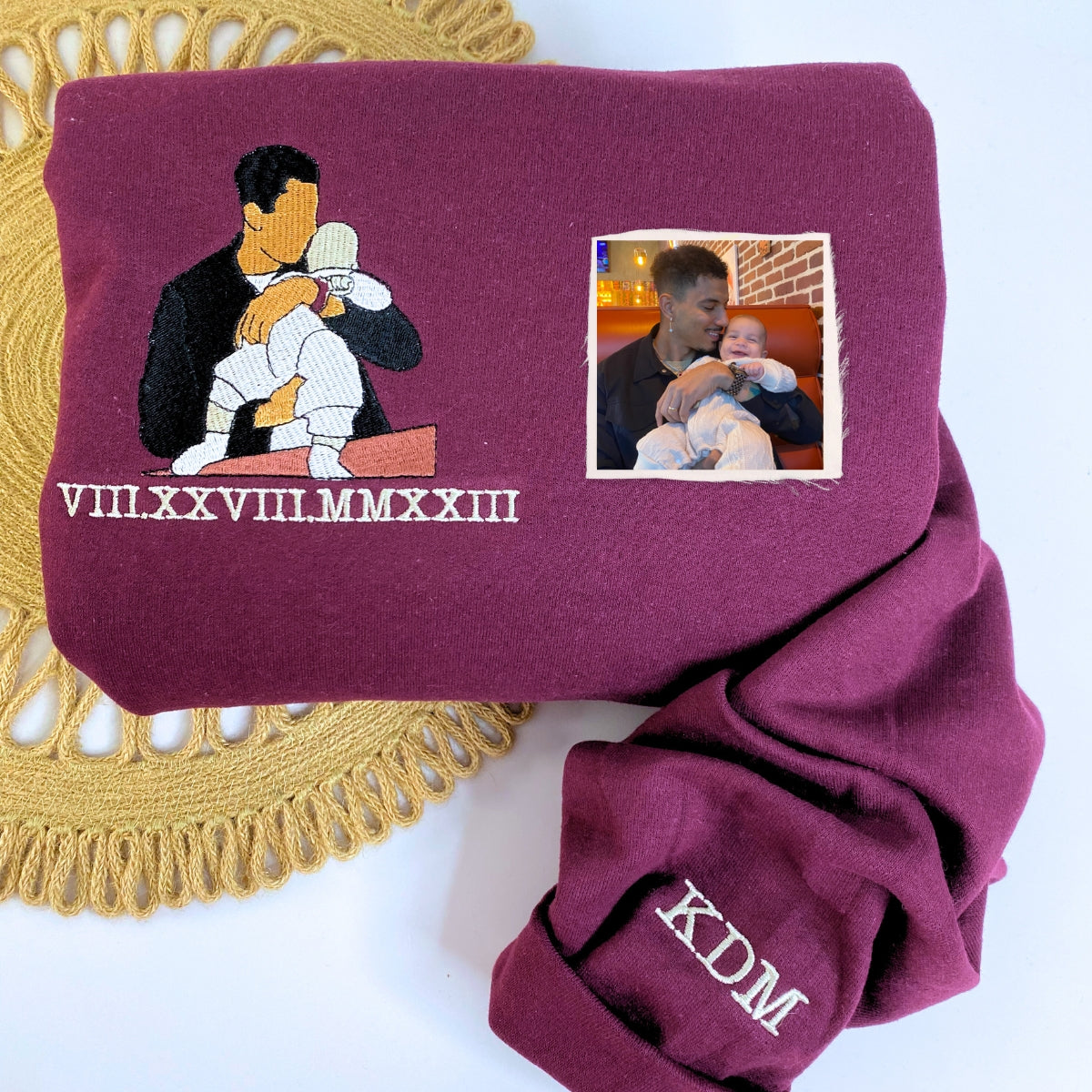 Personalized Photo Unique Gift for Dad Embroidered Crewneck Sweatshirt, Hoodie