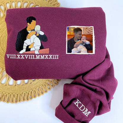 Personalized Photo Unique Gift for Dad Embroidered Crewneck Sweatshirt, Hoodie