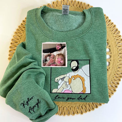 Personalized Photo Unique Gift for Dad Embroidered Crewneck Sweatshirt, Hoodie