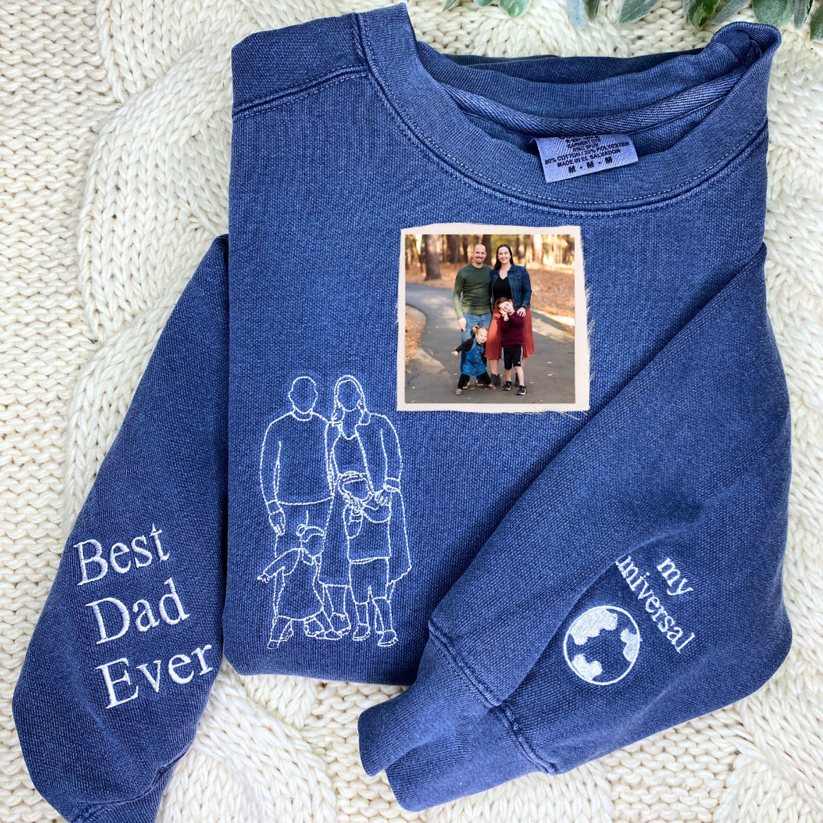 Personalized Photo Unique Gift for Dad Embroidered Crewneck Sweatshirt, Hoodie