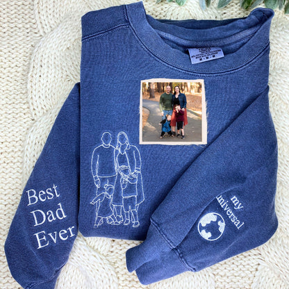 Personalized Photo Unique Gift for Dad Embroidered Crewneck Sweatshirt, Hoodie