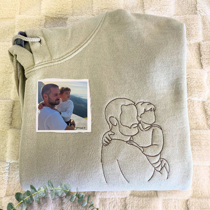Personalized Photo Unique Gift for Dad Embroidered Crewneck Sweatshirt, Hoodie