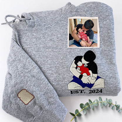 Personalized Photo Unique Gift for Dad Embroidered Crewneck Sweatshirt, Hoodie