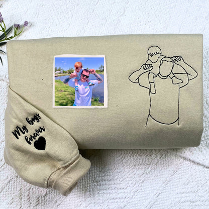 Personalized Photo Unique Gift for Dad Embroidered Crewneck Sweatshirt, Hoodie
