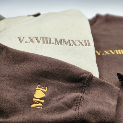 Personalized Unique Gift for Couple with Embroidered Roman Numerals Sweatshirt or Hoodie
