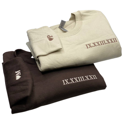 Personalized Unique Gift for Couple with Embroidered Roman Numerals Sweatshirt or Hoodie
