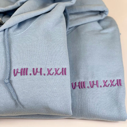 Personalized Wedding Anniversary Gift with Embroidered Roman Numerals Sweatshirt or Hoodie