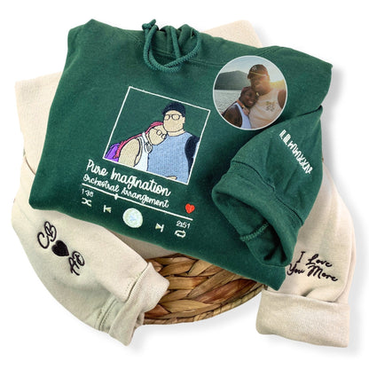 Photo Music Player Sweatshirt or Hoodie, Custom Embroidered Unique Gift Ideas For Couples