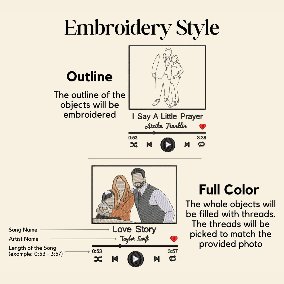 Photo Music Player Sweatshirt or Hoodie, Custom Embroidered Unique Gift Ideas For Couples