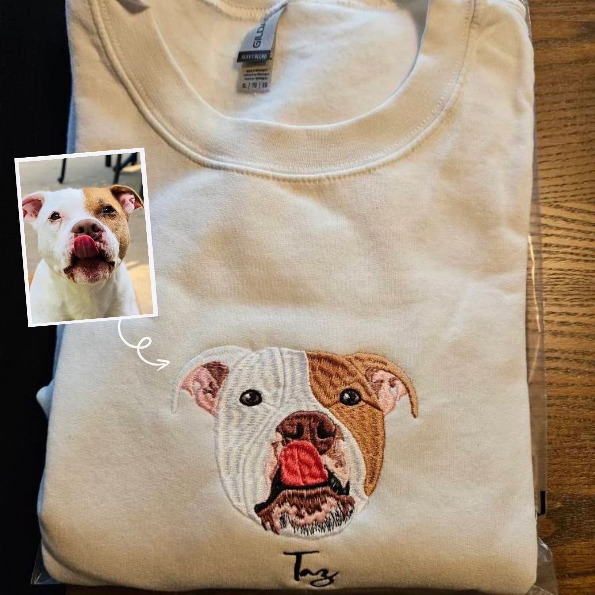 Pitbull Mom Sweatshirt or Hoodie, Custom Embroidered Gift from Photo Name